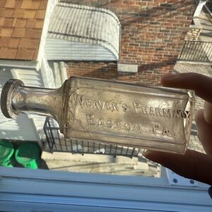 Vintage Weaver's Pharmacy Easton, PA Pennsylvania Glass Embossed Corktop Bottle
